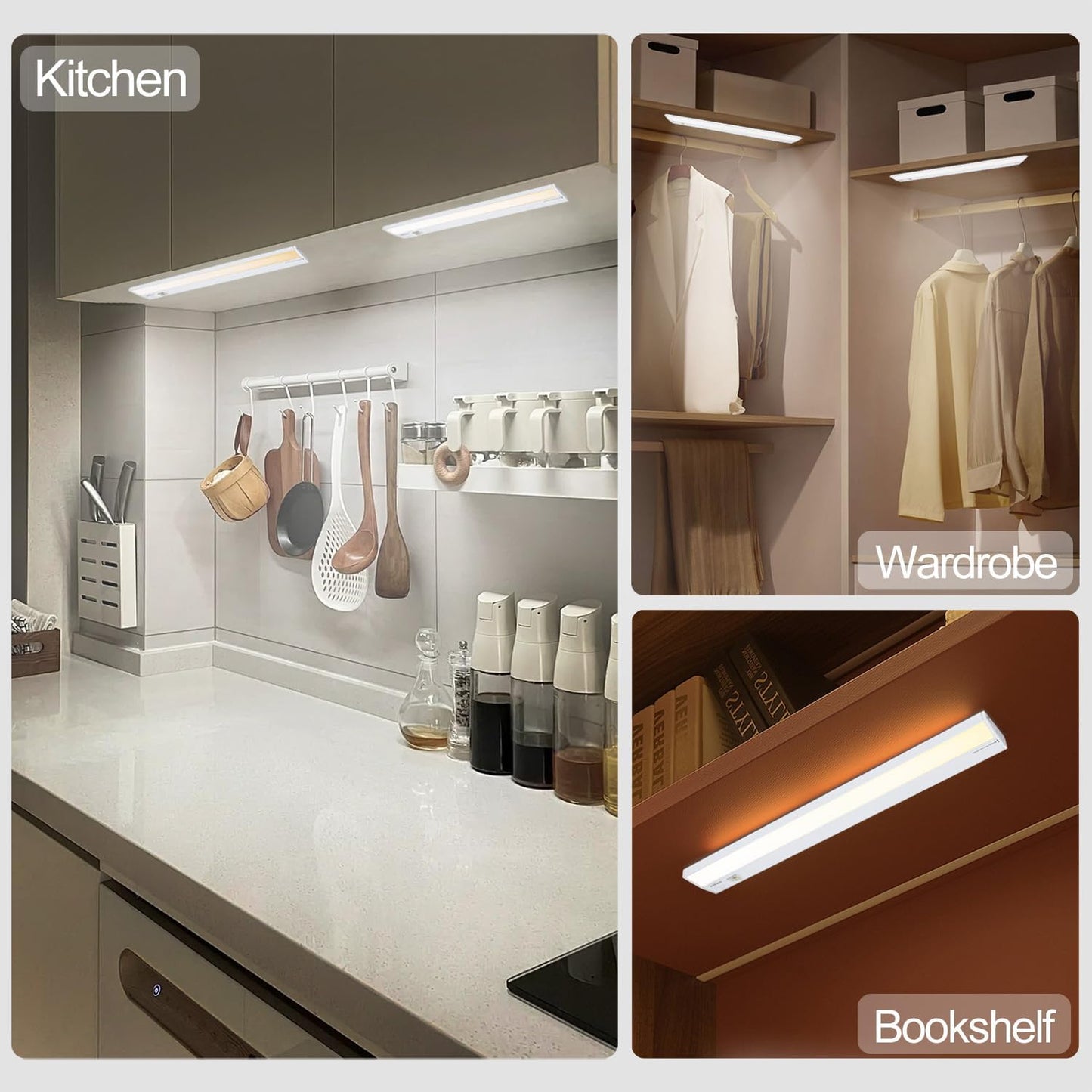 Ansen 3Packs of Under Cabinet Lights for Kitchen, 48in 26W 1720LM, Dimmable Hardwire Led Light for Closet, CRI>92, R9>90, 3 Color Temperature, 3000K/4000K/5000K(Warm White, Cool White, Daylight)