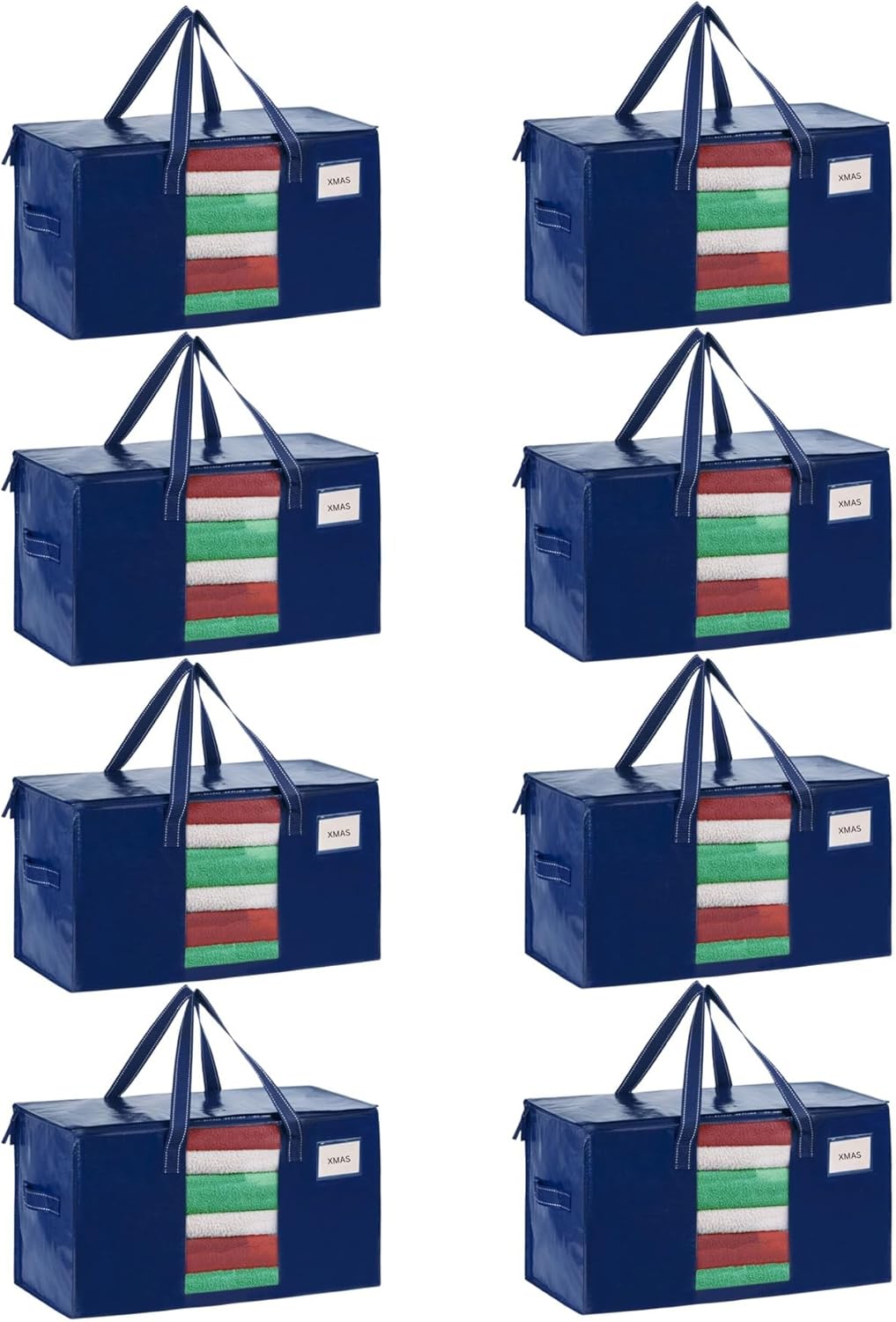 VENO 8 Pack Moving Bags, Comforter and Blanket Storage Bags for Closet, Moving Boxes, Boxes with Lids Alternative, College Dorm Packing Supplies, Foldable Heavy-Duty Tote with Window (Blue, 8 Pack)