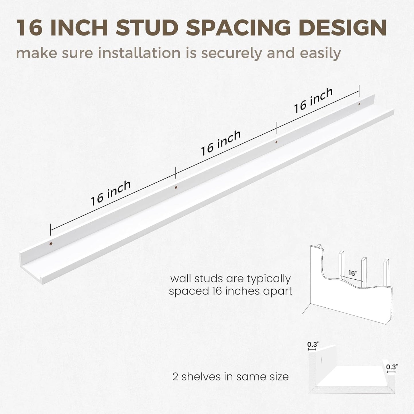 Axeman White Floating Shelves - 55 Inch Picture Ledge Shelf Set of 2 - Floating Wall Shelves with Lip - Picture Shelf for Wall with Ledge - Photo Ledge Shelves