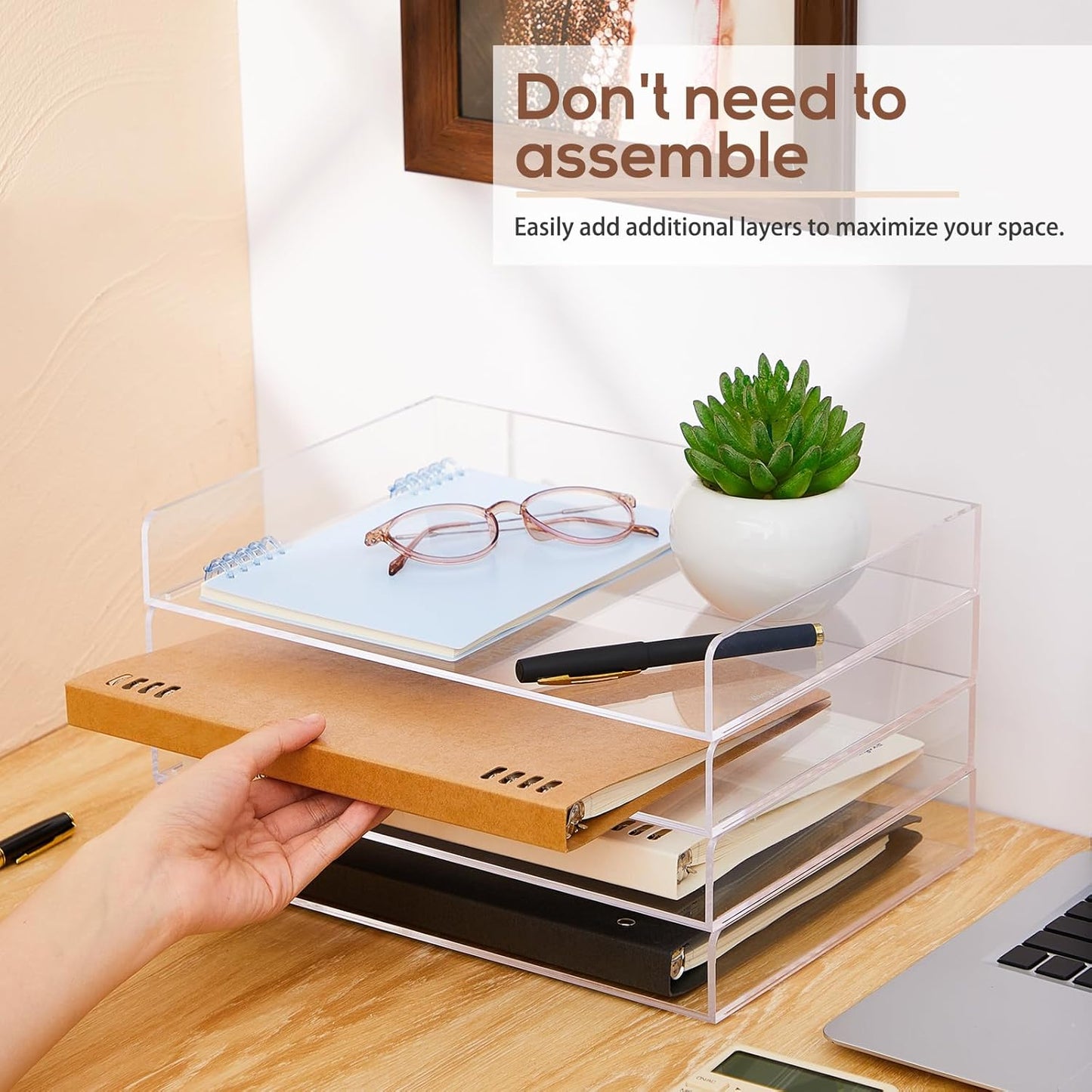 Harloon 4 Tier Acrylic Paper Tray 12.4 x 8.9 x 1.7 Inches Stackable Letter Clear Organizer No Need to Assemble Acrylic Paper Organizer File Tray for Office Workspace Desktop Storage(Transparent)