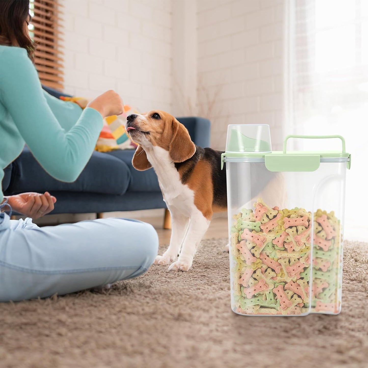 5Lbs /6Qt/5L Airtight Cat Dog Food Storage Container with Upgraded Large Nozzle BPA-Free, Pet Food Storage Containers for Rice, Grain, Pet Food, Flour, Dog Treat Storage-2 Pack Green