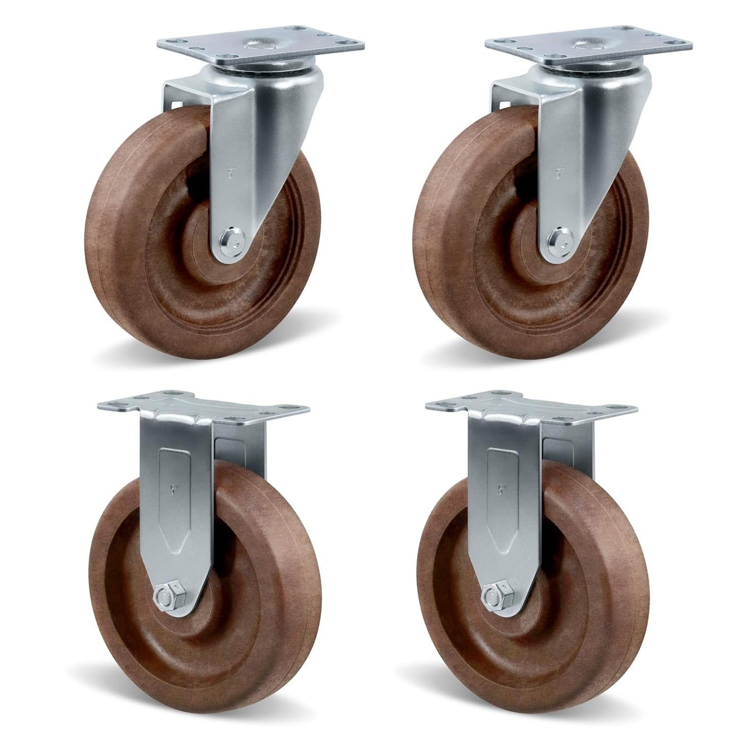 5" Hi-Temp Glass FiIled Nylon Casters, Heavy Duty Casters Set of 4, Industrial Caster Wheels for Commercial Kitchen, Bakery - 2800 lbs Capacity(2 Swivel & 2 Rigid)