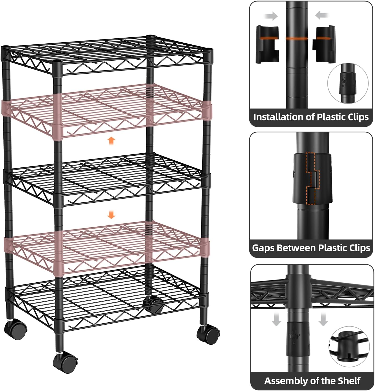 Small 3 Tier Shelves Storage Wire Shelving Unit Metal Shelf Adjustable Organizers Storage Shelving with Wheels for Bathroom Laundry Room Kitchen Pantry12”D x 18”W x 30.7”H Black