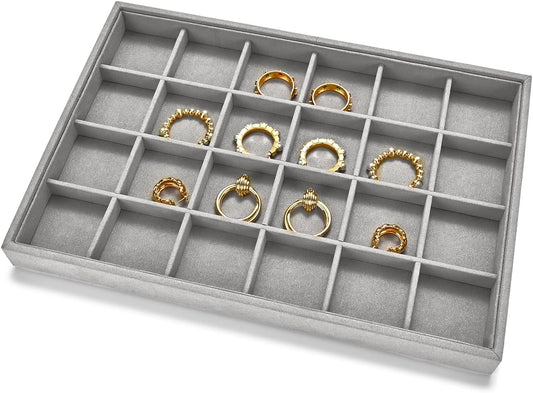 24 Grids Jewelry Tray Earring Organizer Tray Ring Earrings Holder Jewelry Drawer Organizer Storage Display Holder (Grey)