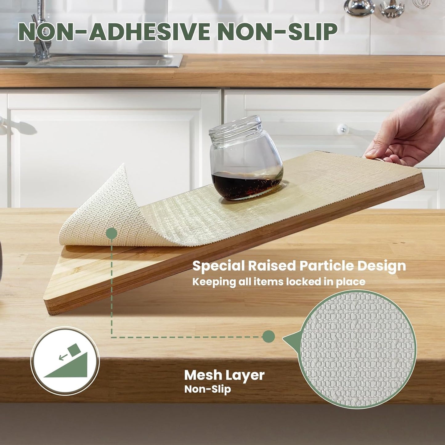 Drawer Liner and Shelf Liner for Kitchen Cabinet Liner Non-Adhesive Non-Slip Shelf Paper, Thick Strong Grip Waterproof Easy to Clean for Shelves, Cupboard, Desks, Khaki, 12 in x 20 FT