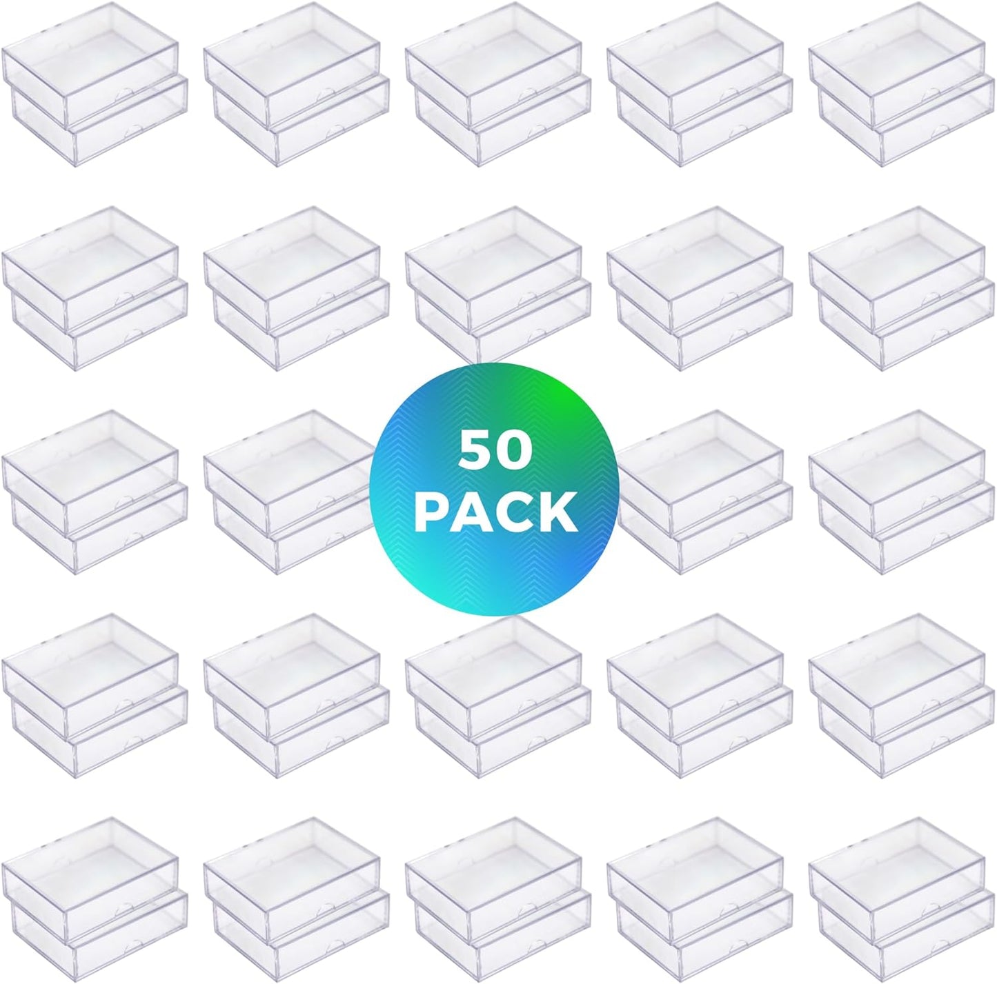 50 Pack Clear Acrylic Card Storage Boxes with Lids – 3 1/2" L x 2 1/2" W x 1/2" H Baseball Card Storage Box, Sports Card Boxes and Magic Card Storage Box – Made in USA