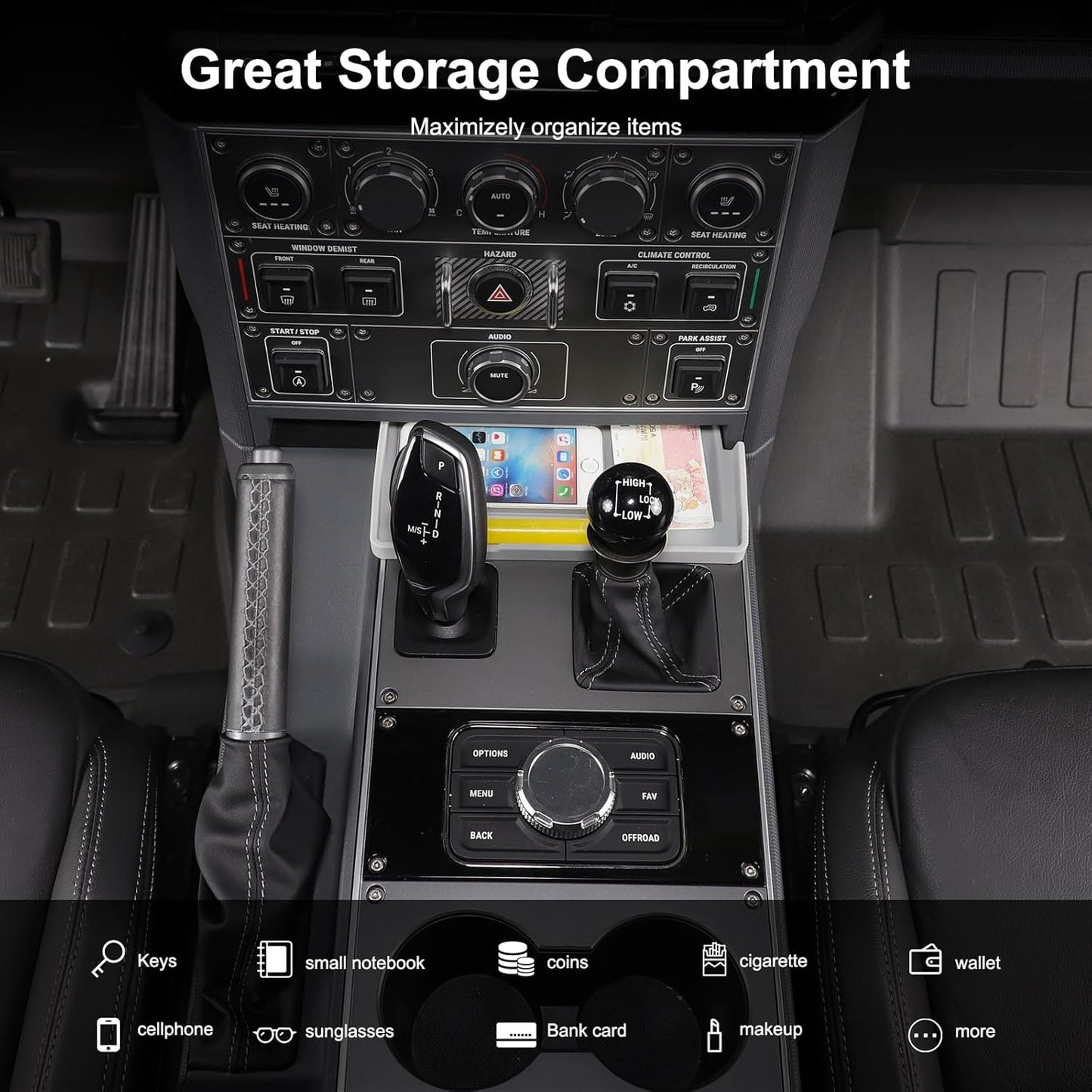 Gear Shift Center Console Front Tray Organizer Compatible with INEOS Grenadier 2020-2024, Center Console Organizer Insert Tray Accessories (Gray)