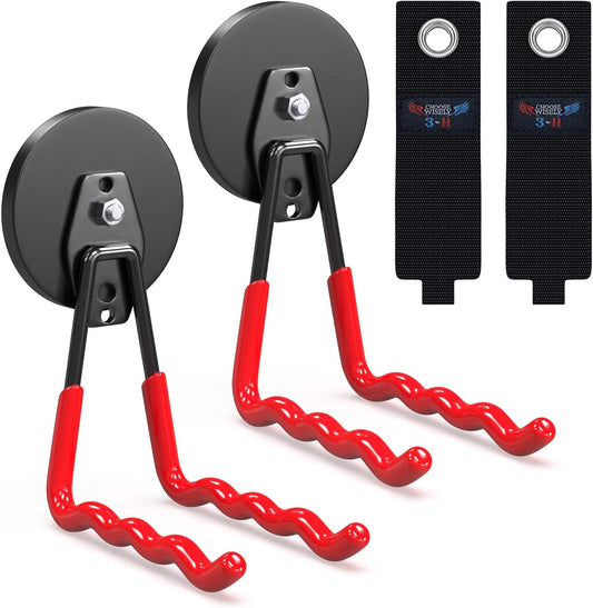 3-H Magnetic Wave Hooks Heavy Duty 2 Pack, Large Magnet Garage Hooks Heavy Duty and Strong Utility Magnetic Tool Holde for Hanging and organizing Garden Power Tool (Red