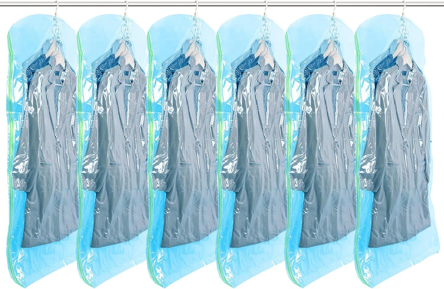 TAILI Hanging Vacuum Sealer Storage Space Saver Bags for Clothing, Suits and Jackets, Closet Organizers, 6 Pack Jumbo Blue
