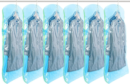 TAILI Hanging Vacuum Sealer Storage Space Saver Bags for Clothing, Suits and Jackets, Closet Organizers, 6 Pack Jumbo Blue