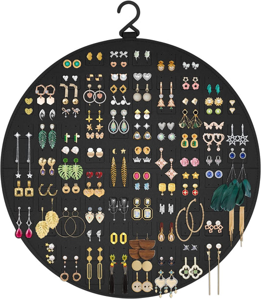 Earring Organizer, Hanging Earring Holder Holds Up to 128 Pairs, Stud Earring Organizer Storage, Round Earring Display Earring Holder Organizer for Women Girls-Black A