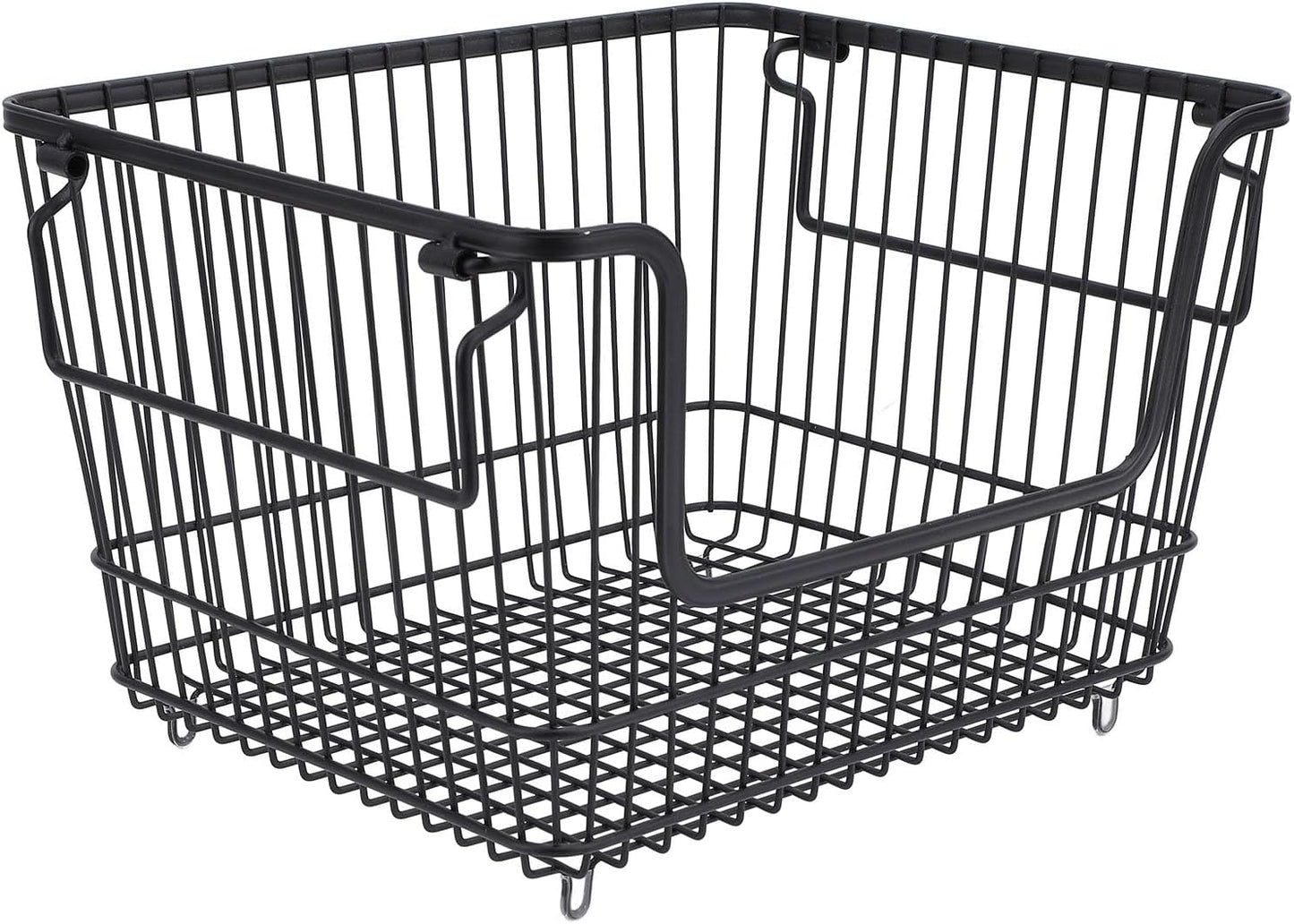 Freezer Organizer Bin, Stackable Wire Basket for Freezer, Heavy Duty Metal Storage Basket with Easy Access Front Opening, for Fruits Meat Vegetables in Kitchen Home Use, Bl