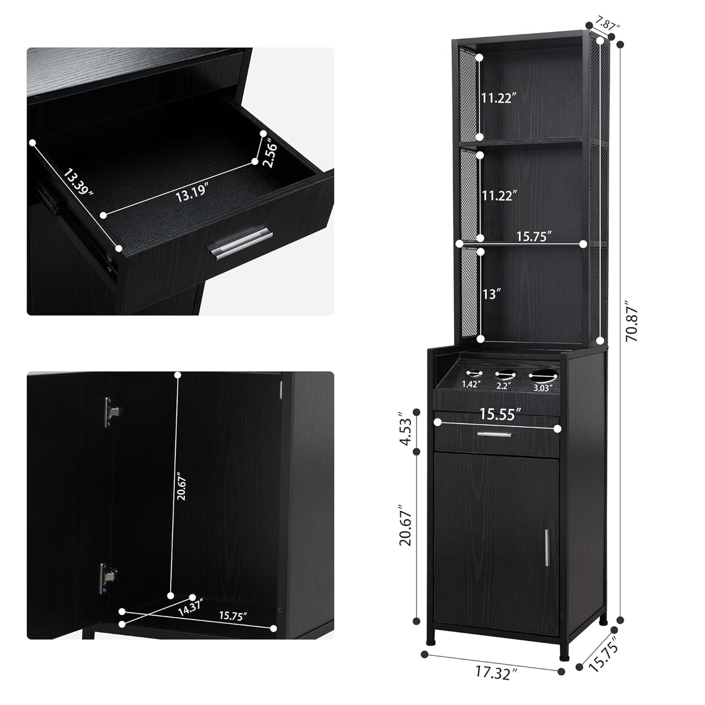 BARBsocial Reusable Salon Station for Hair Stylist, Barber Station with 3 Hot Tool Holders & Hair Storage with Shelves - Salon, Spa Furniture - Black