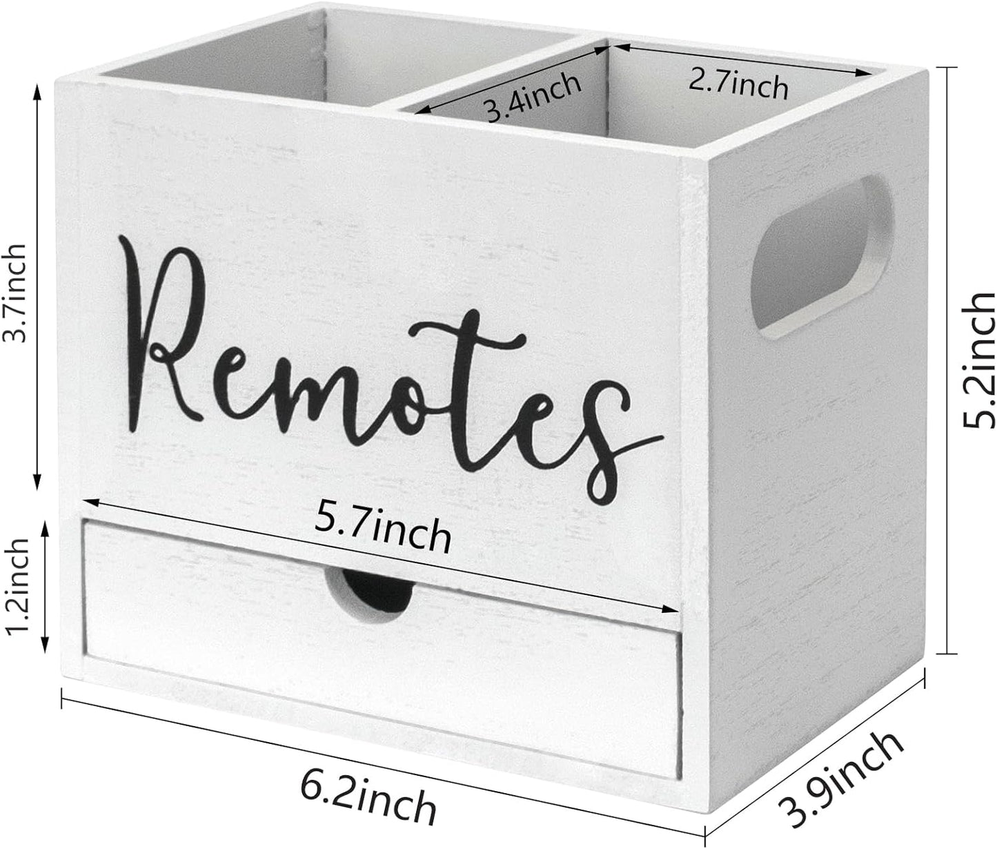 Remote Control Holder, 2 Slot TV Remote Holder& Desk Organizer with Drawers, Remote Organizer Caddy for Table, Wooden Remote Box for Nightstand,Media Storage Box for Living Room, Bed (White)