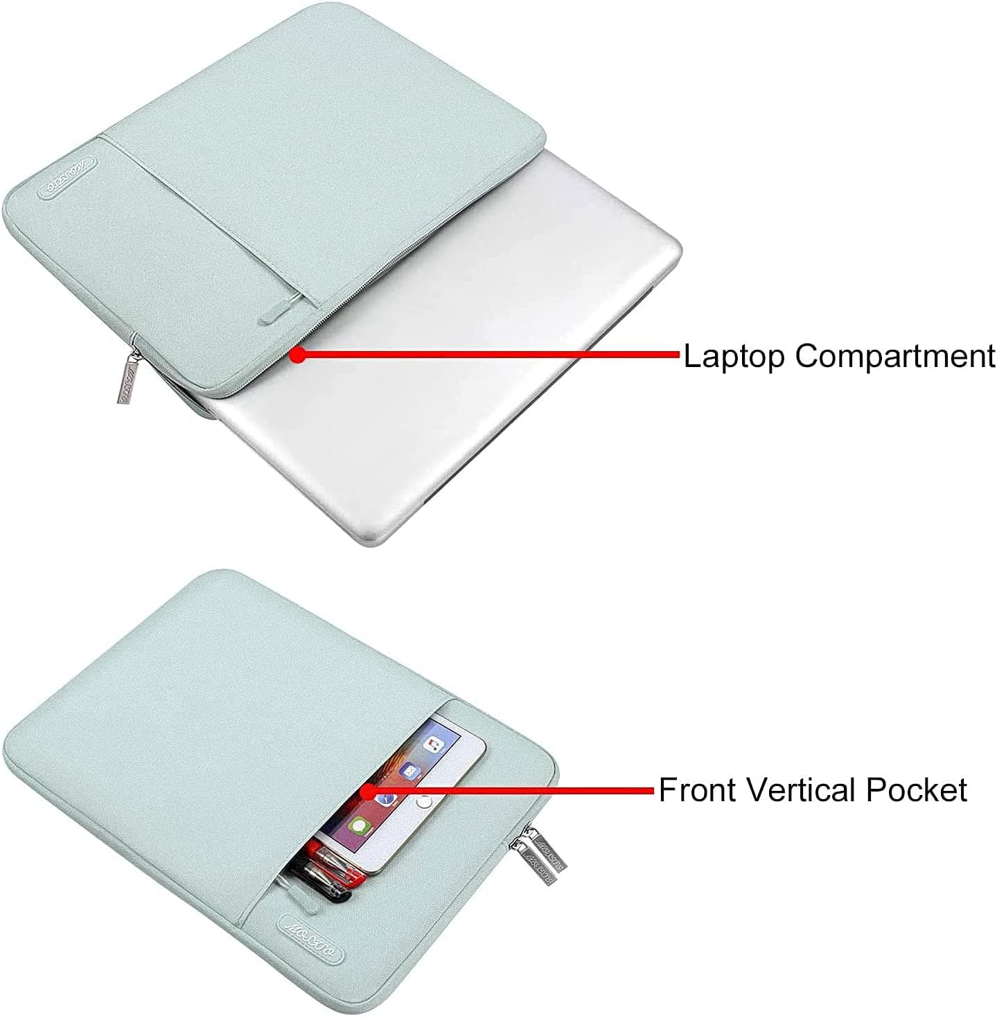 MOSISO Laptop Case 12.3 inch, 11.6-12.3 inch Laptop Sleeve Compatible with MacBook Air 11.6, Acer HP Dell Lenovo Samsung, Surface Pro, Polyester Vertical Computer Sleeve Bag with Pocket, Mint Green