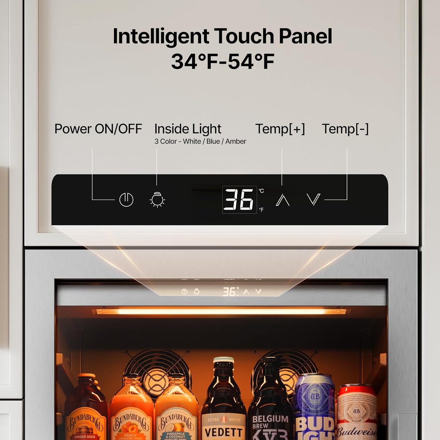 Ca'Lefort 24 Inch Beverage Refrigerator, 238 Cans Tall Beverage Fridge with Glass Door, 40-65°F Drink Fridge with 3 LED for Bar/Kitchen/Office, Freestanding or Built-In Beer Cooler for Beer/Soda/Wine
