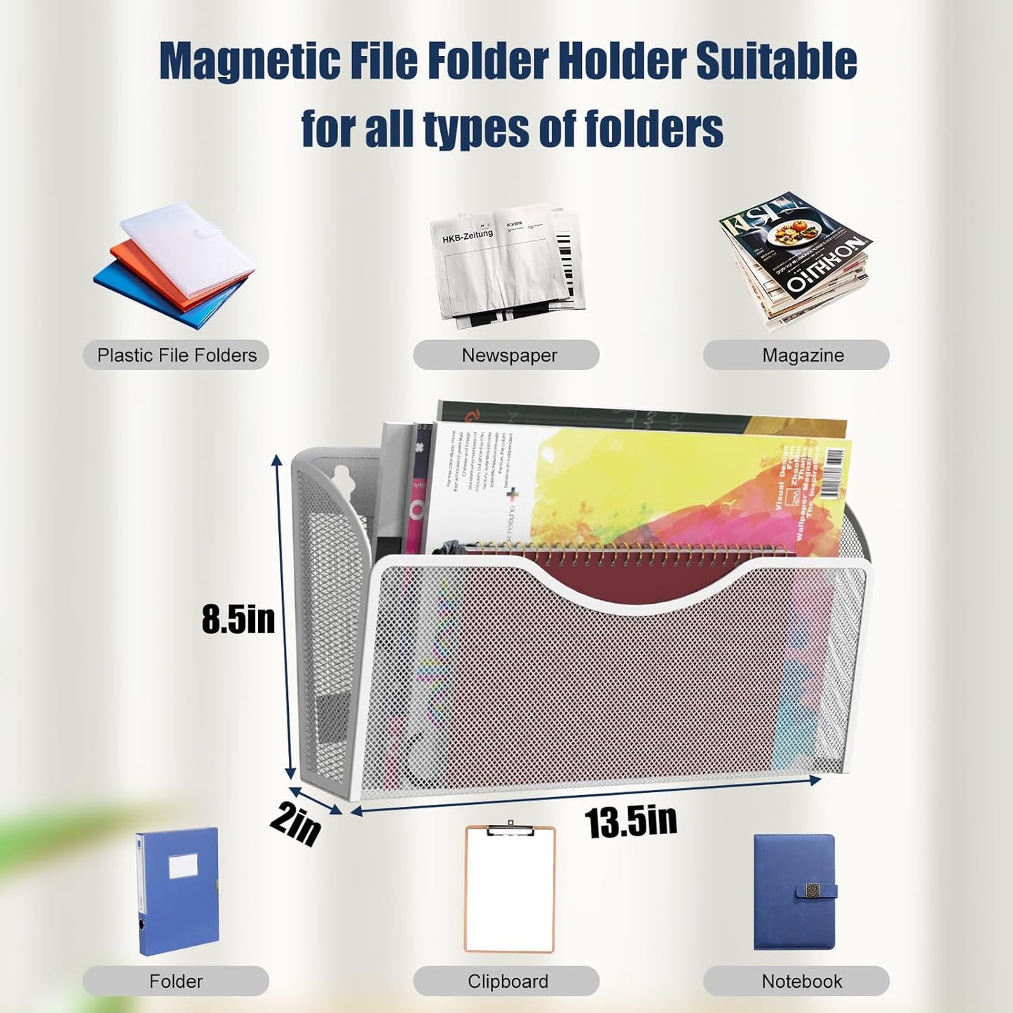Magnetic File Holder 1 Pockets File Folder Organizer, Office Hanging Magazine Rack for File Cabinets, Magnetic Paper Holder, No Drilling Mail Organizer for Refrigerator, Office