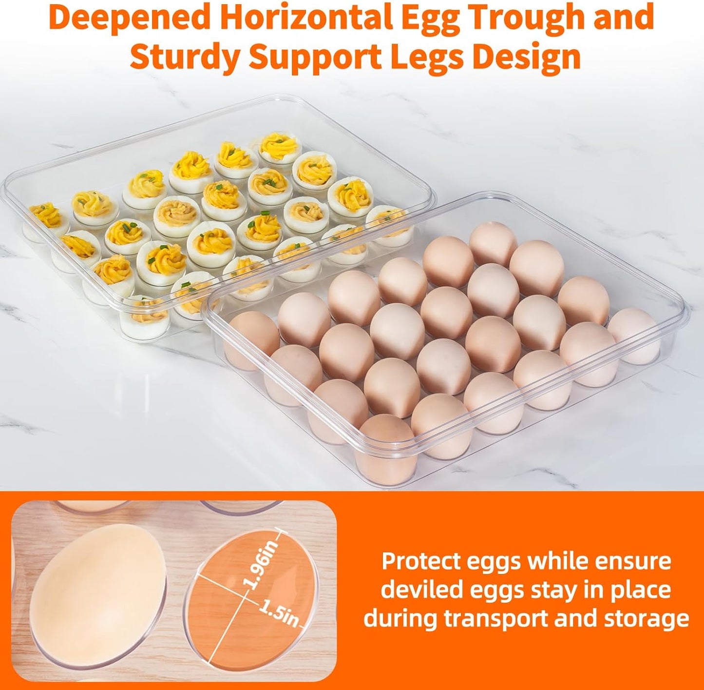 Deviled Egg Containers with Lid and Handle, Durable Clear Plastic Deviled Egg Carrier Storage 24 Eggs, Stackable Egg Holder for Fridge, Portable Tray Platter for Party & Picnics-1 Pack White