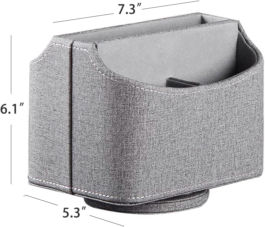 PU Leather Remote Control Holder,360 Degree Spinning Desk TV Remote Caddy,Desk Organizers and Accessories,for Controller,Media,Mail,Calculator,Mobile Phone,Pen Storage Holder (Gray Cloth)