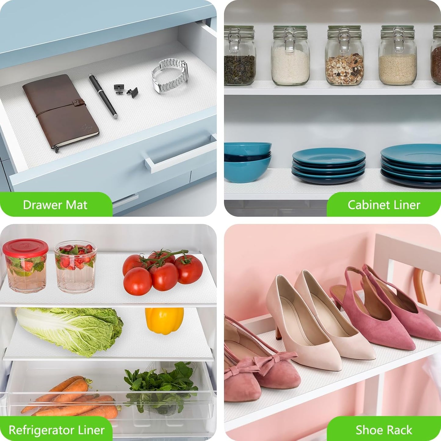 White Shelf Liners for Kitchen Cabinets Non Adhesive Drawer Liner for Bathroom Waterproof Refrigerator Liners for Shelves Fridge Plastic Mats Cabinet Cupboard Liner 17.5 x 236.2 Inches