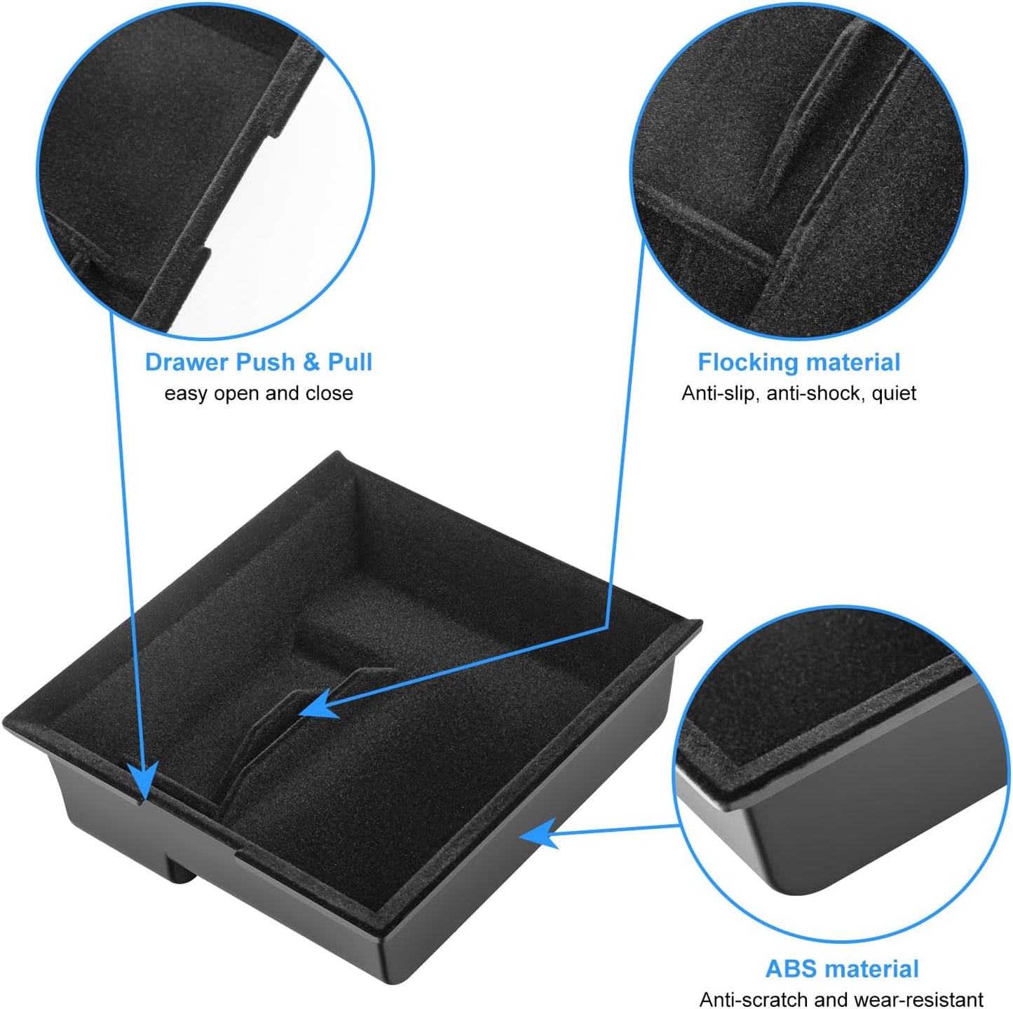 Center Console Organizer for Tesla Model Y 2021-2024 [Upgraded] Flocked Center Console Organizer Tray Armrest Hidden Storage Box Cup Holder Silicone Key Card Holder for Tesla Model 3 2021-2023