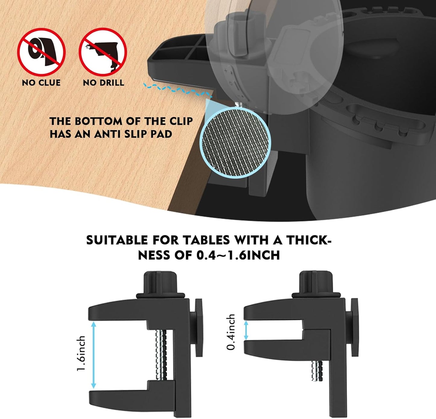 Desk Cup Holder, Anti-Spill Table Cup Holder for Water Bottles, Wheelchairs, Workstations, Gaming Desk Accessories. (Black, Medium)