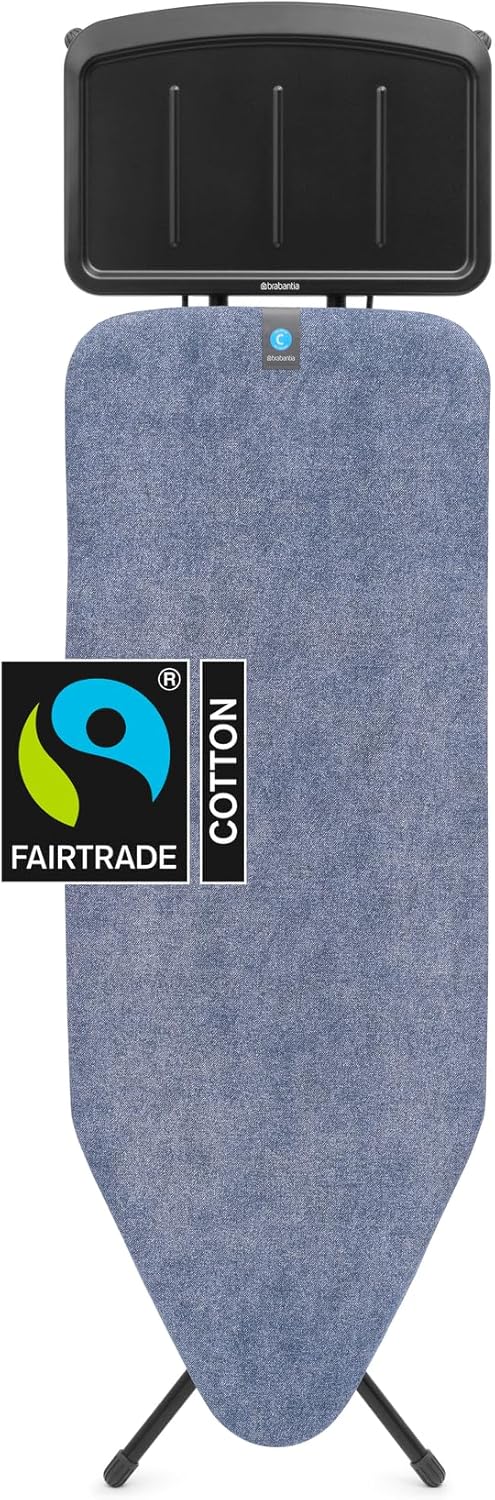 Brabantia - Ironing Board C - Extra Large Steam Iron Rest - Adjustable in Height - Non-Slip Rubber Feet - Cotton Cover with Foam Layer - Foldable XL Unit - Denim Blue - 49 x 18 inches