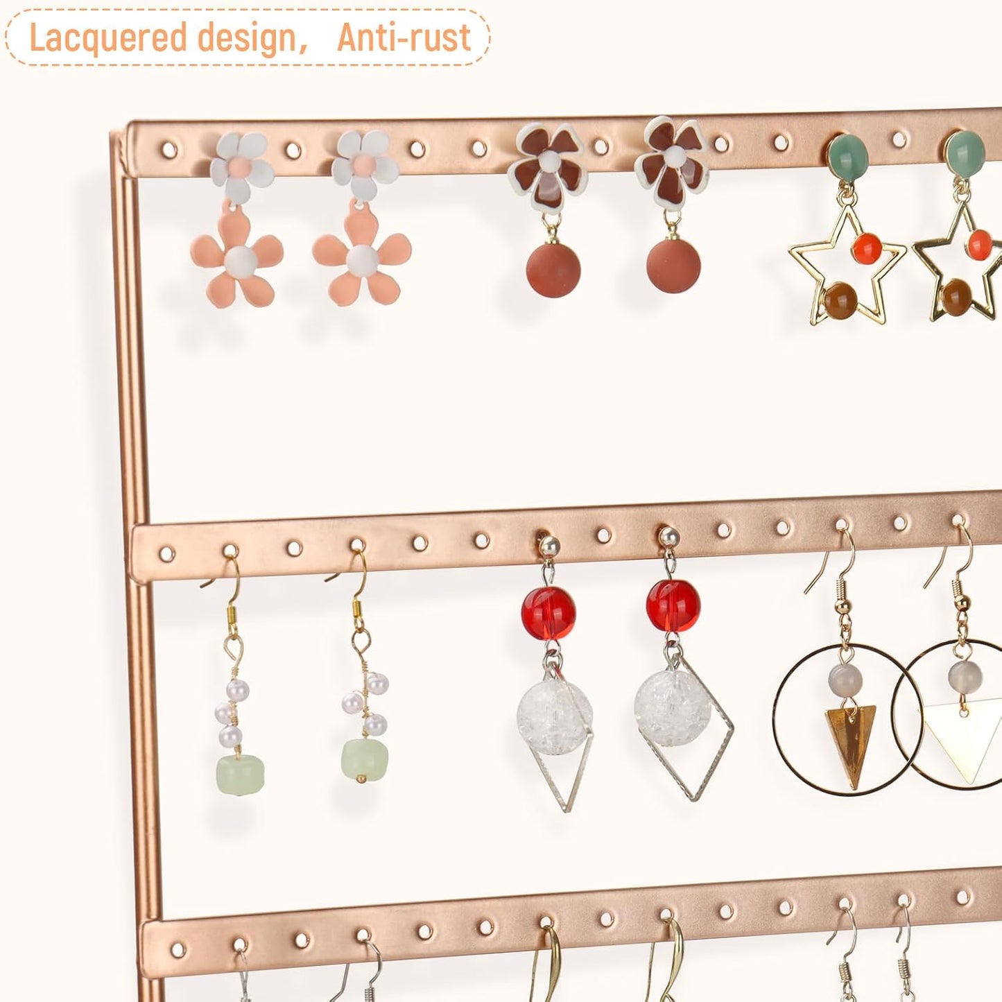 Earring Holder Organizer, Ear Jewelry Tree Organizer for Women, Earring Hanger with 5 Tiers & 120 holes (Rose Gold)