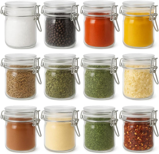 12 Pack Spice Jars, 8 oz Glass Containers with Airtight Lids, Small Herb Jars with Labels for Kitchen Storage