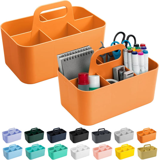 Tiawudi 2 Pack Plastic Caddy with Handle, Stackable Storage Organization for Cleaning, Bath, Makeup, Art, Craft, Stationery, Classroom and Office, Portable Tote Organizer