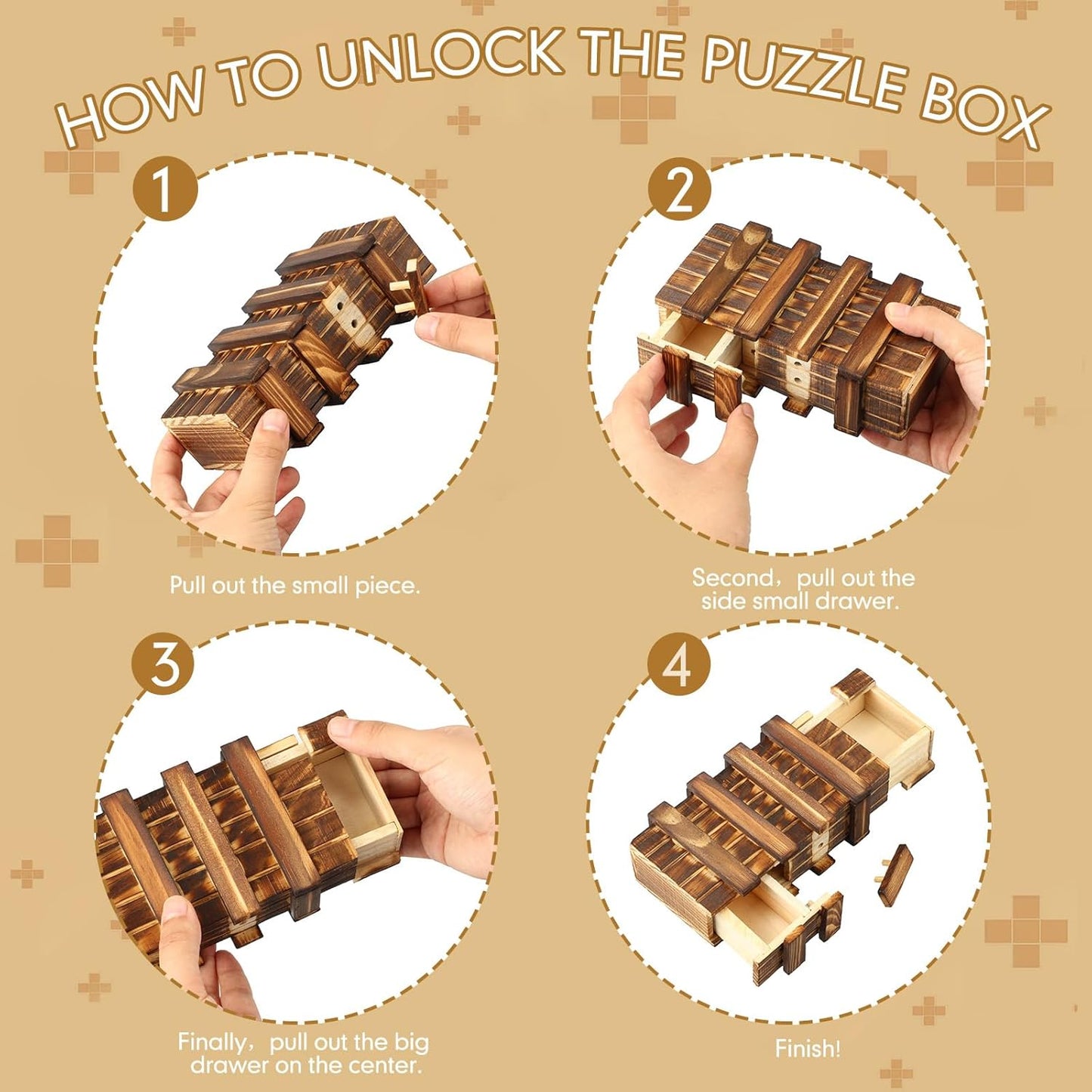 Gejoy Secret Puzzle Box Cash Gift Wooden Puzzle Box for Adults Brain Teaser Wooden with Hidden Compartments for Christmas Cash Gift (Brown,15.5 x 8.4 x 5 cm,Three Opening)