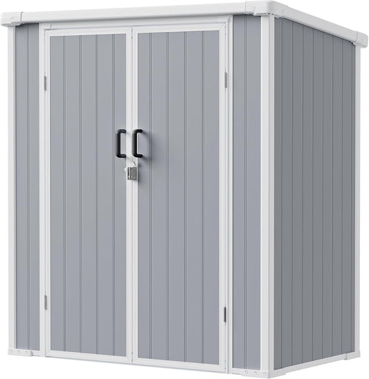 5x3 Resin Garden Sheds & Outdoor Storage on Clearance, Weather-Resistant Plastic Shed with Floor and Lockable Door for Garden Tools, Lawn Mower, Bike, Backyard Organization, Aritic Light Grey