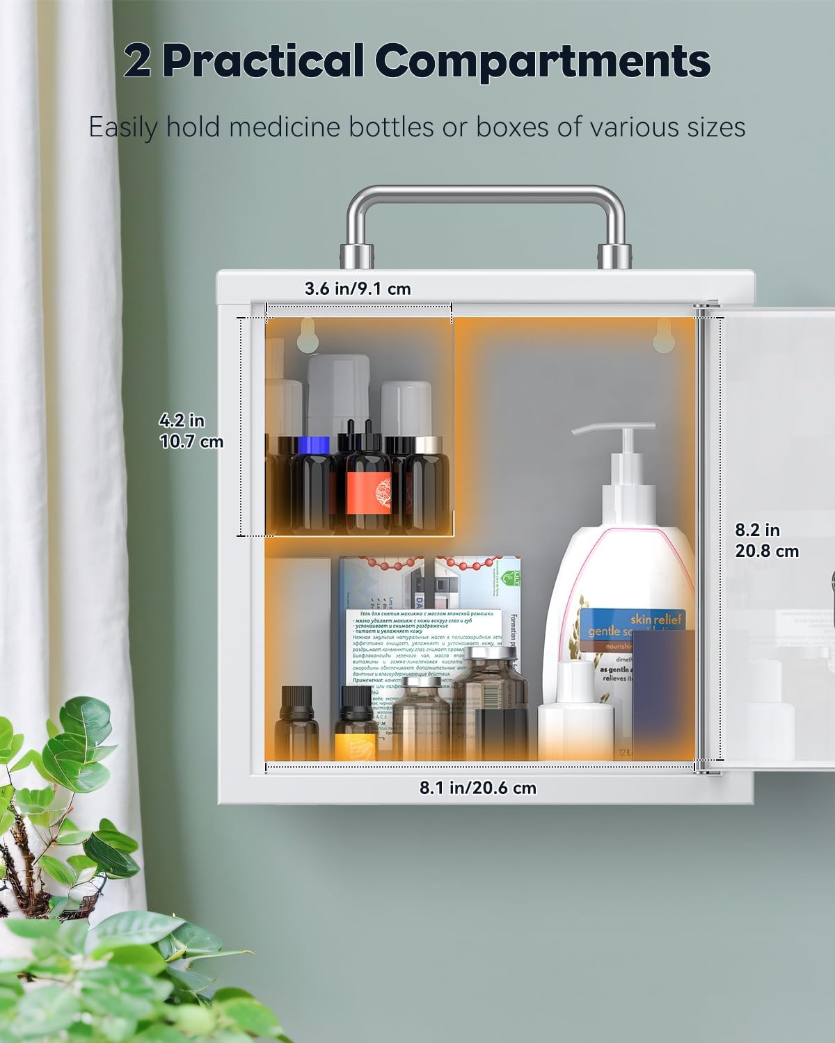 Uniclife Wall Mount Medicine Cabinet with Key Lock & Handle Locking First Aid Cabinet Lockable Medical Cabinet Lightweight Medium Medicine Organizer Secure Steel Wall Cabinet Metal Storage Box, White