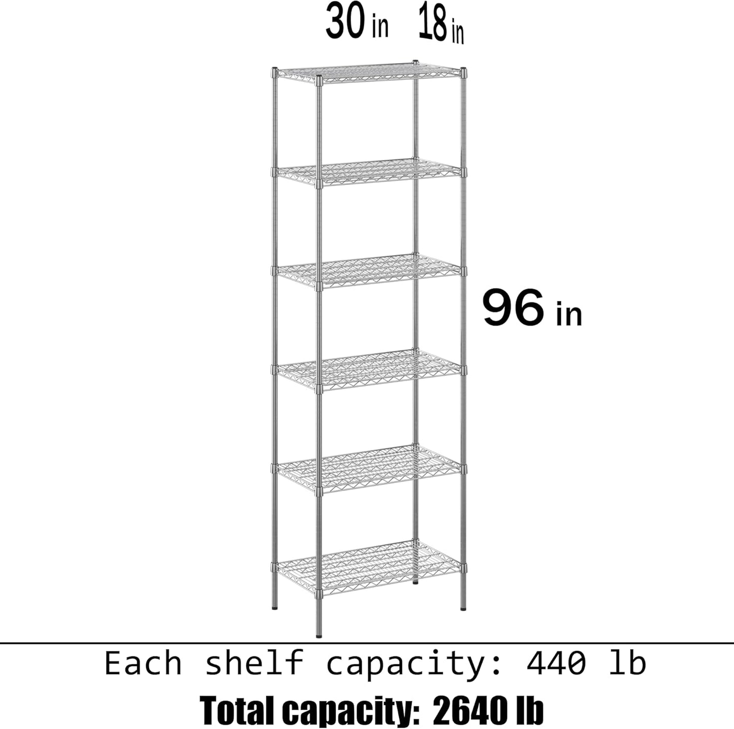 18" Deep x 30" Wide x 96" Height Wire Shelving Kit | 6-Tier | NSF Commercial Storage Rack Unit