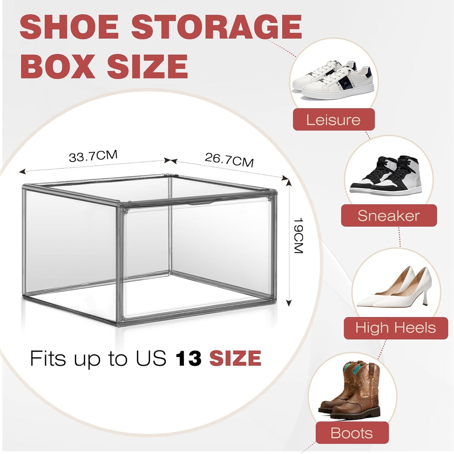 Large Shoe Organizer for Closet Clear Storage Box Sturdy Plastic Stackable Shoe Rack Sneaker Display Case with Magnetic Lids, 1 Pack Size 13