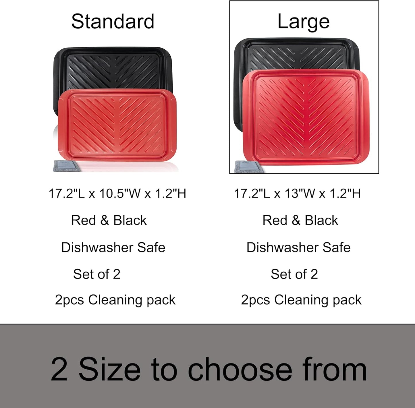 Large Grilling Prep and Serve Trays, BBQ Platter for Raw and Cooked Food, Melamine Serving Trays for Food, Set of 2, Black and Red, Napkin and Cleaning Clothes Included
