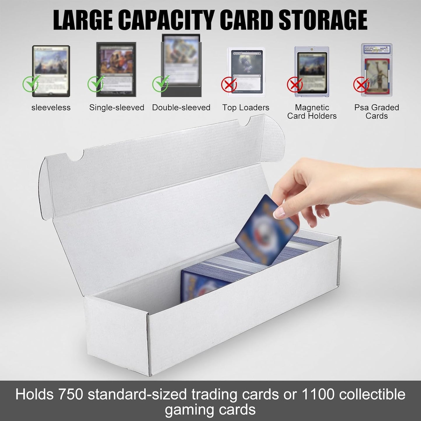 Trading Card Storage Box, 10-Pack 1100 Count White Corrugated Cardboard Bulk Sports Storage Box for TCG/Magic/Mtg Basketball Cards, Collectible Trading Cards