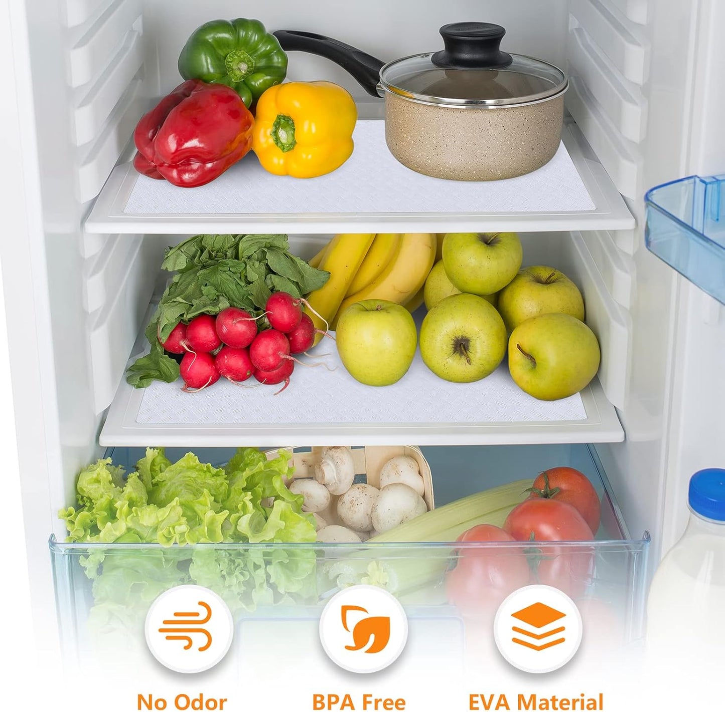Shelf Liners for Kitchen Cabinets Refrigerator Liners Waterproof & Oil-Proof Kitchen Cupboard Liner Non-Slip Drawer Mats EVA Material Non Adhesive Fridge Liner for Shelves-White 23.6 x 236.2 Inches