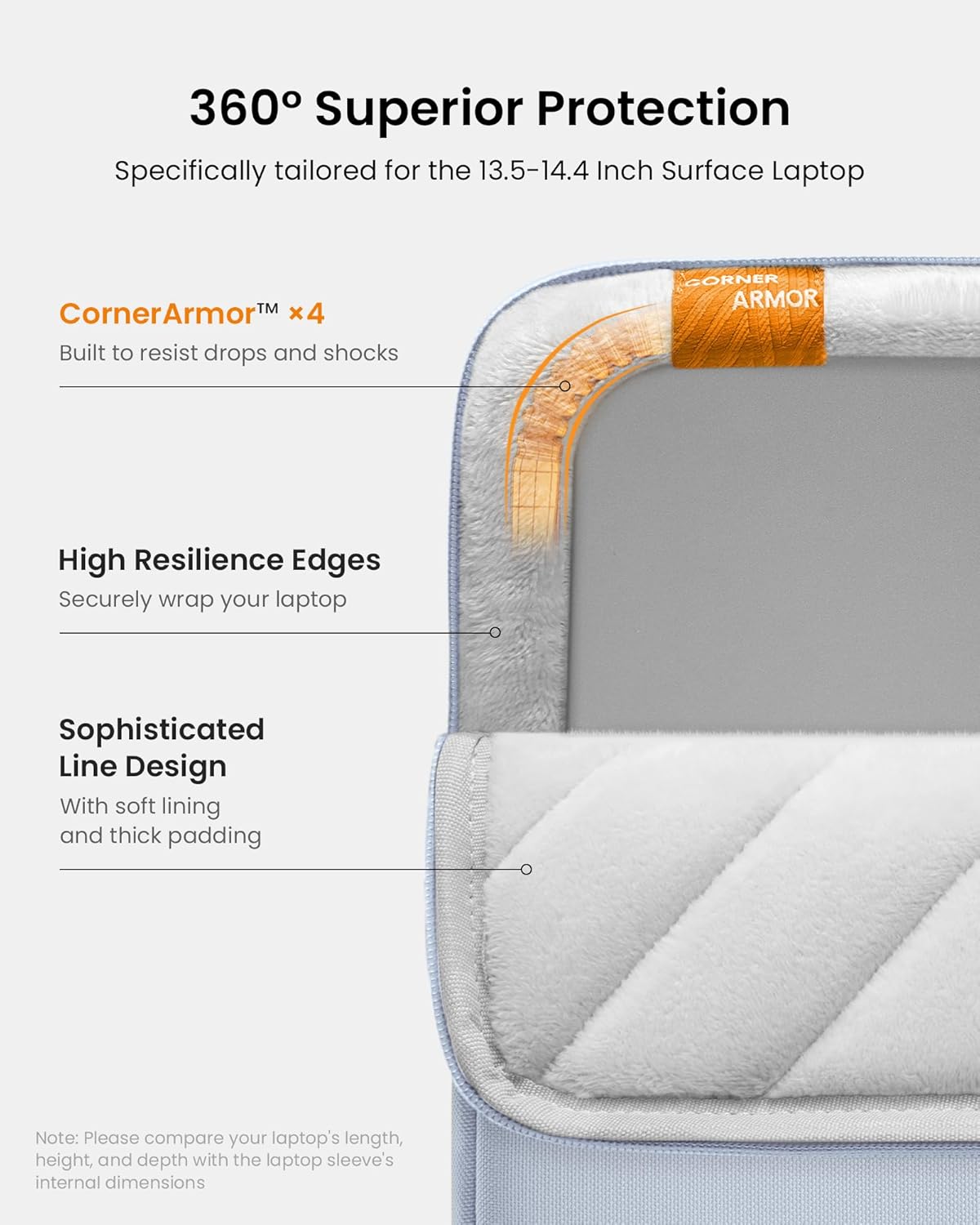 tomtoc 360° Protective Laptop Sleeve for 13.5-14.4 Inch Surface Laptop Studio/6/5/4/3, Surface Book, Water-Resistant Laptop Case for Acer Aspire/Swift 14, ASUS Vivobook/Zenbook 14, Jumper EZbook X3