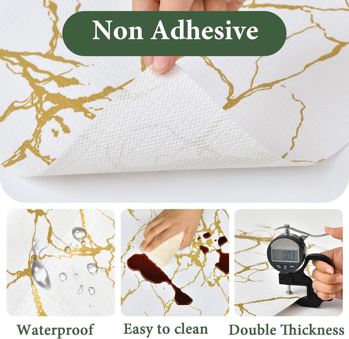 Drawer and Shelf Liner for Kitchen Cabinet Non Slip Waterproof Shelf Paper 17.5 in X 30 Ft Non Adhesive Refrigerator Liners Gold White Marble Easy Liners for Bathroom Cupboard
