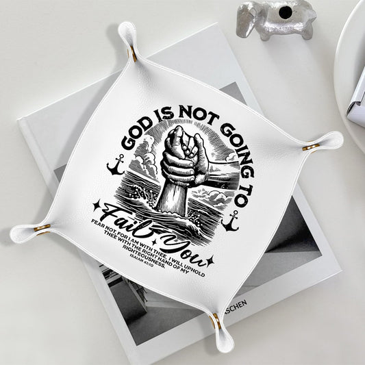 Christian Gifts Leather Jewelry Valet Tray, Religious Bible Verse Gifts PU Leather Catchall Beside Caddy Nightstand Organizer Tray for Jewelry Rings Watches Keys and Accessories, 7.8x7.8inch