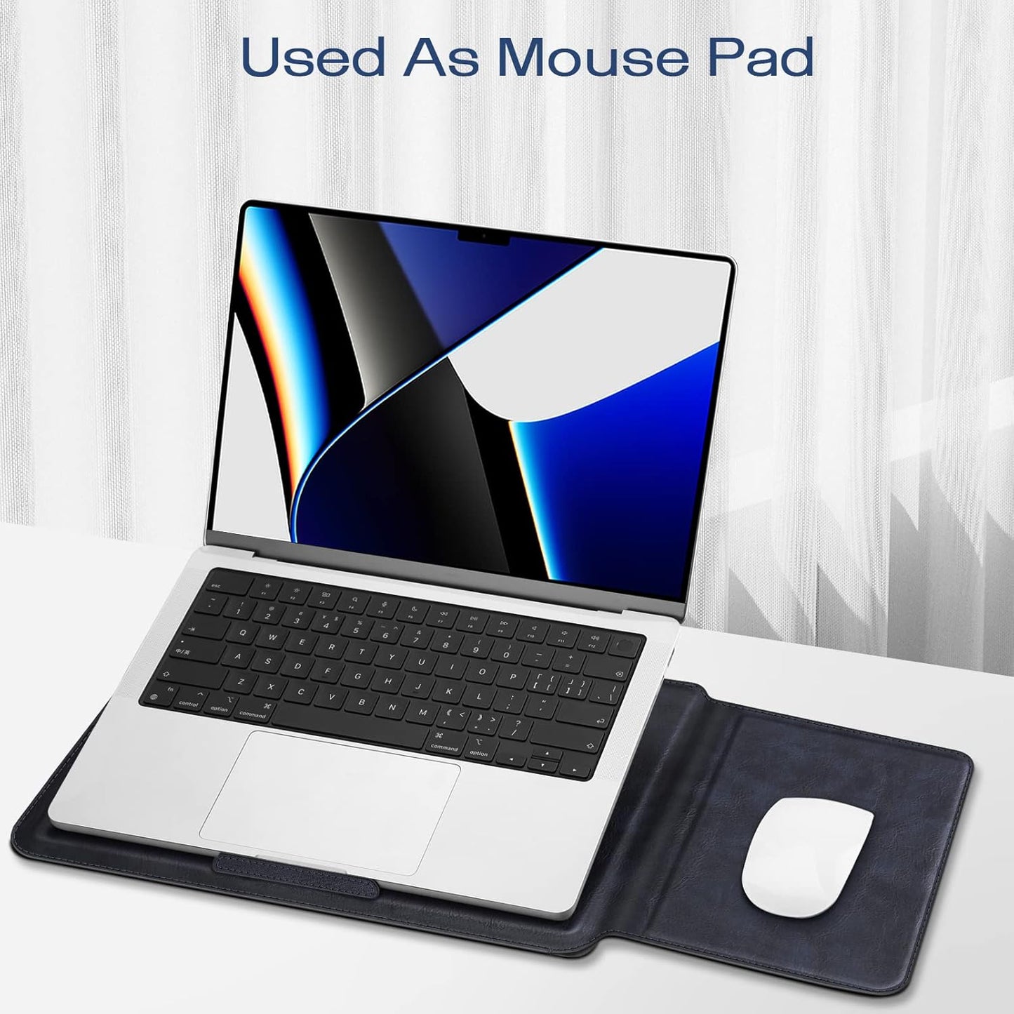 Fintie Sleeve Case for MacBook Air 13.6 A3240 A3113 A2681, Pro 14 A3434 A3401 A3185 A3112 A2992 A2918 A2779 A2442, MacBook Pro/Air 13 - PU Leather Slim Bag Cover with Stand Feature, Navy