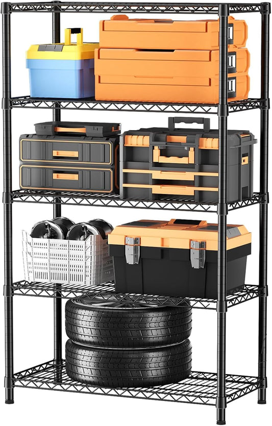 SINGAYE 5 Garage Shelving Wire Storage Heavy Duty Shelves 1750LBS Shelving Unit Metal Bathroom Organizers and Shelf Wire Closet Pantry Kitchen Rack 18" Dx36 Wx71 H Black