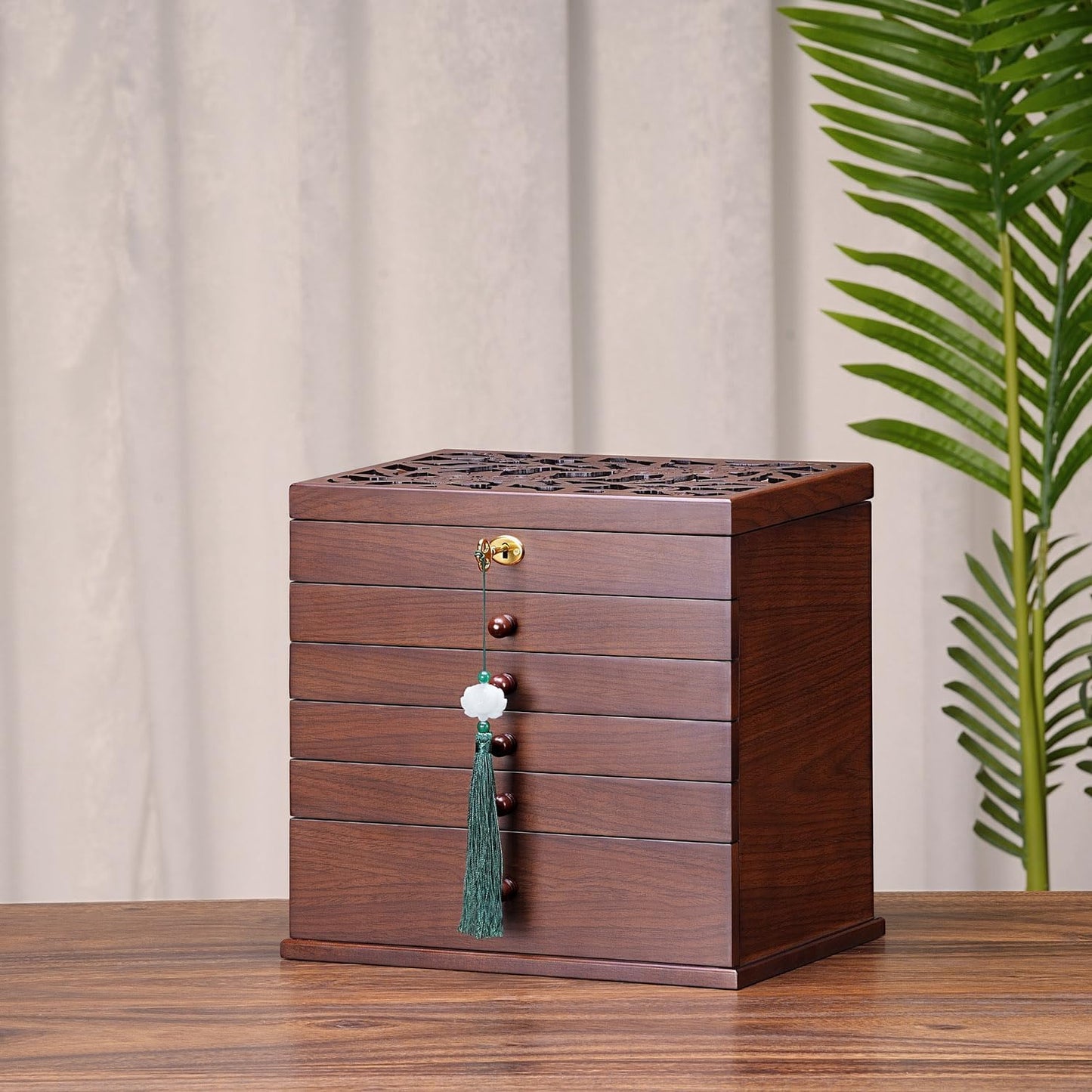 Vintage Rustic Wooden Jewelry Organizer boxes with 5 Drawers & Lock | Large Storage Box for Necklaces, Rings, Earrings | Handcrafted Gift for Women