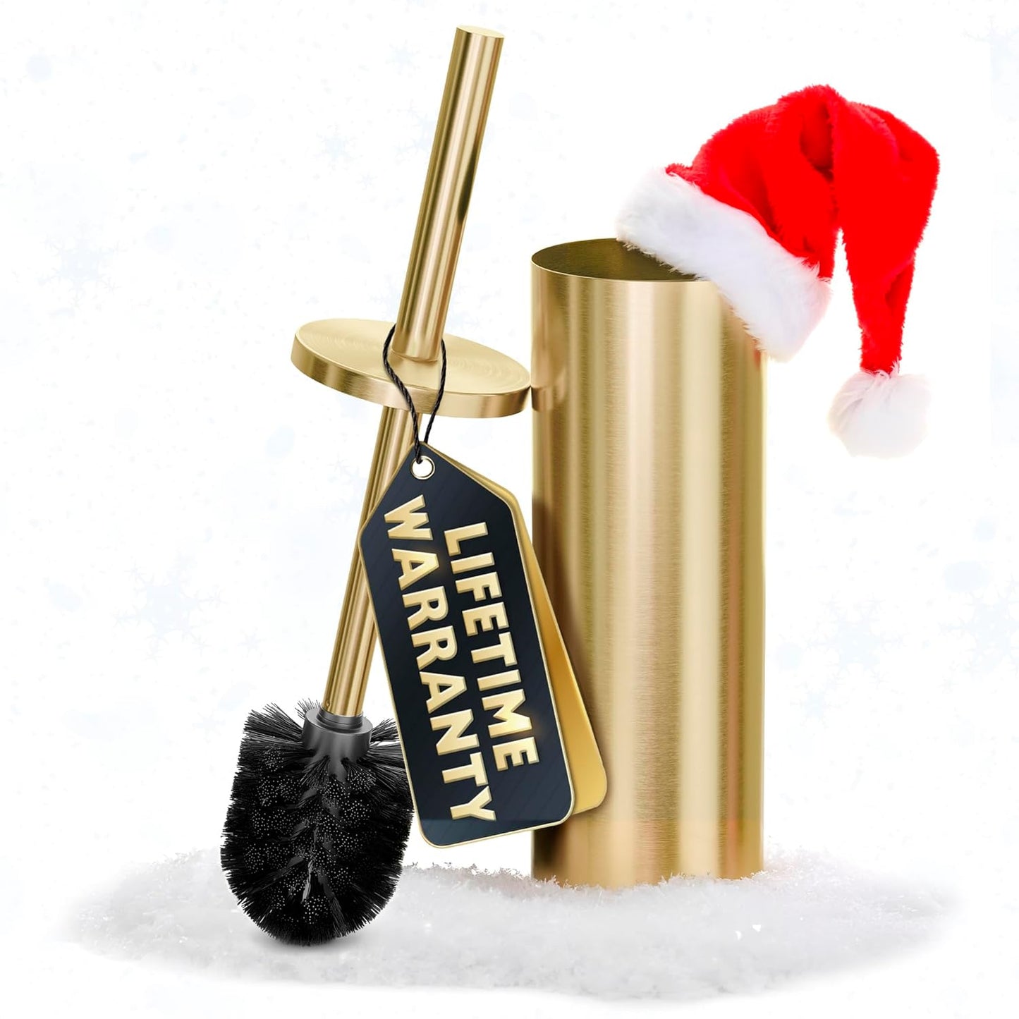 Gold Toilet Brush and Holder Set - Brushed Stainless Steel Gold Toilet Bowl Brush and Holder with Replacable Head, Removable Inner Bowl, and Splash Protection - Dense Bristles for Through Cleaning