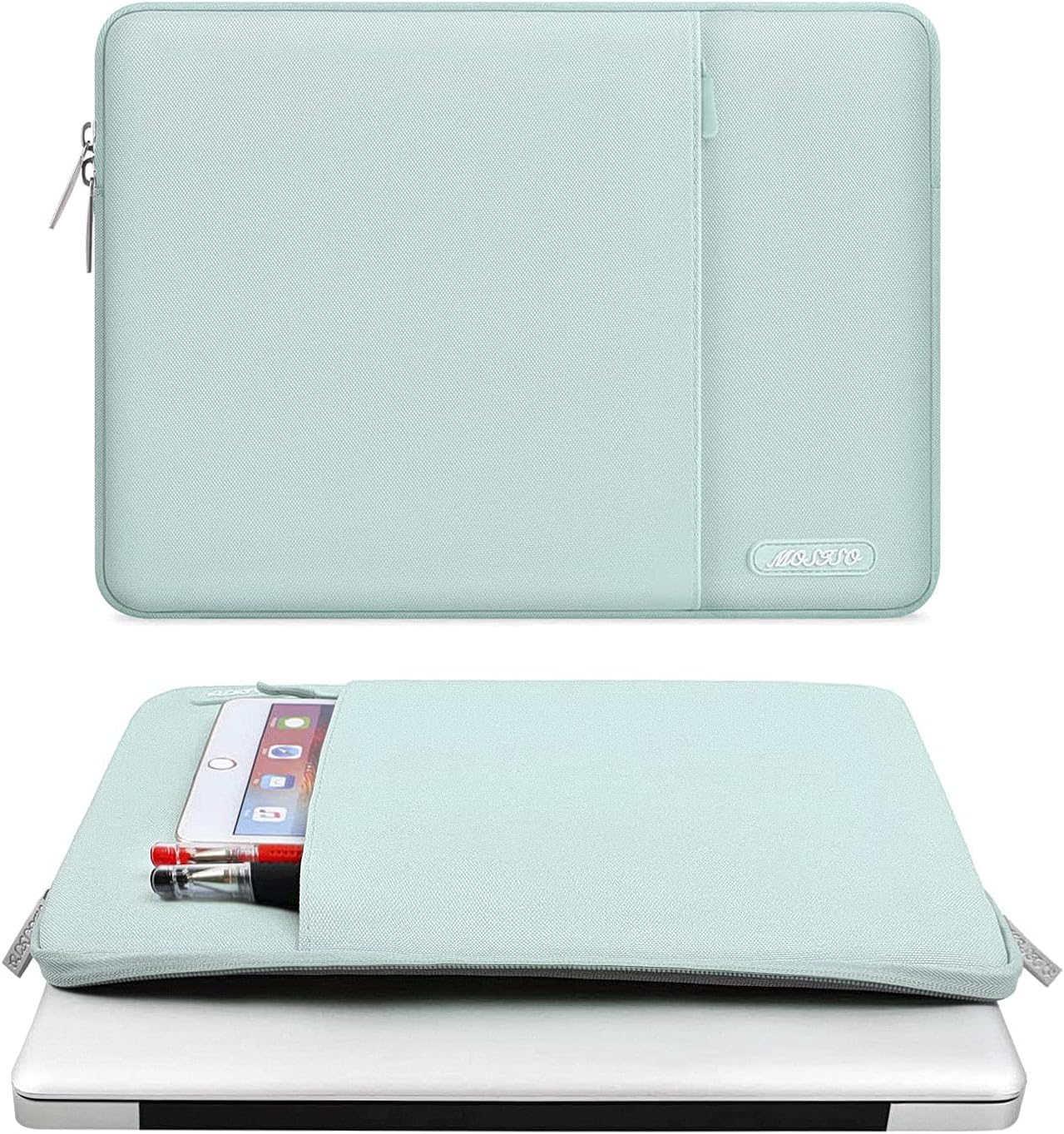 MOSISO Laptop Case 13 inch, 13 inch Laptop Sleeve Compatible with MacBook Air M4 M3 M2 M1 2025-2018 / Pro M2 M1 2025-2016, Polyester Vertical Computer Sleeve Bag with Pocket, Mint Green