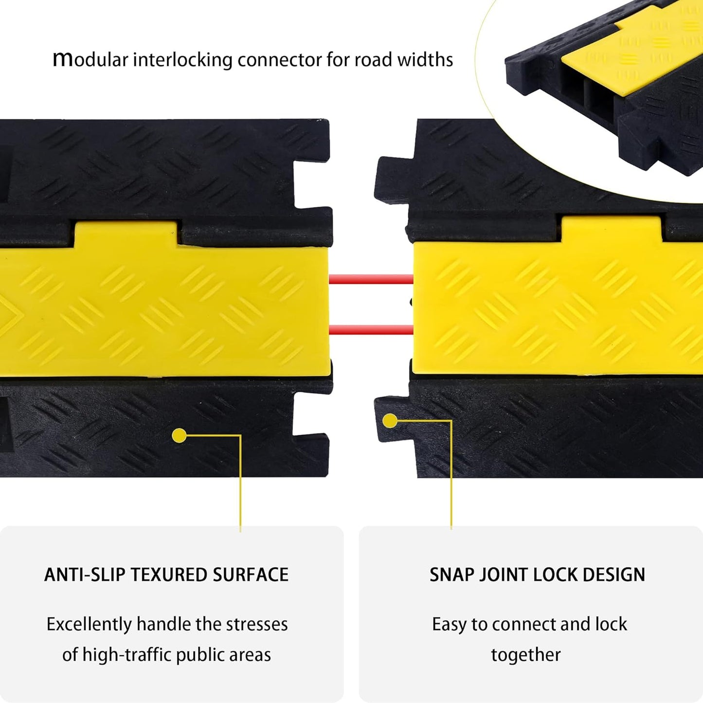 Cable Ramp Cable Protector Ramps Wire Hose Protective 2 Channel Traffic Rubber Plastic Cord Cover Speed Bump for Asphalt Concrete Gravel Driveway Outdoor, 3 Pack
