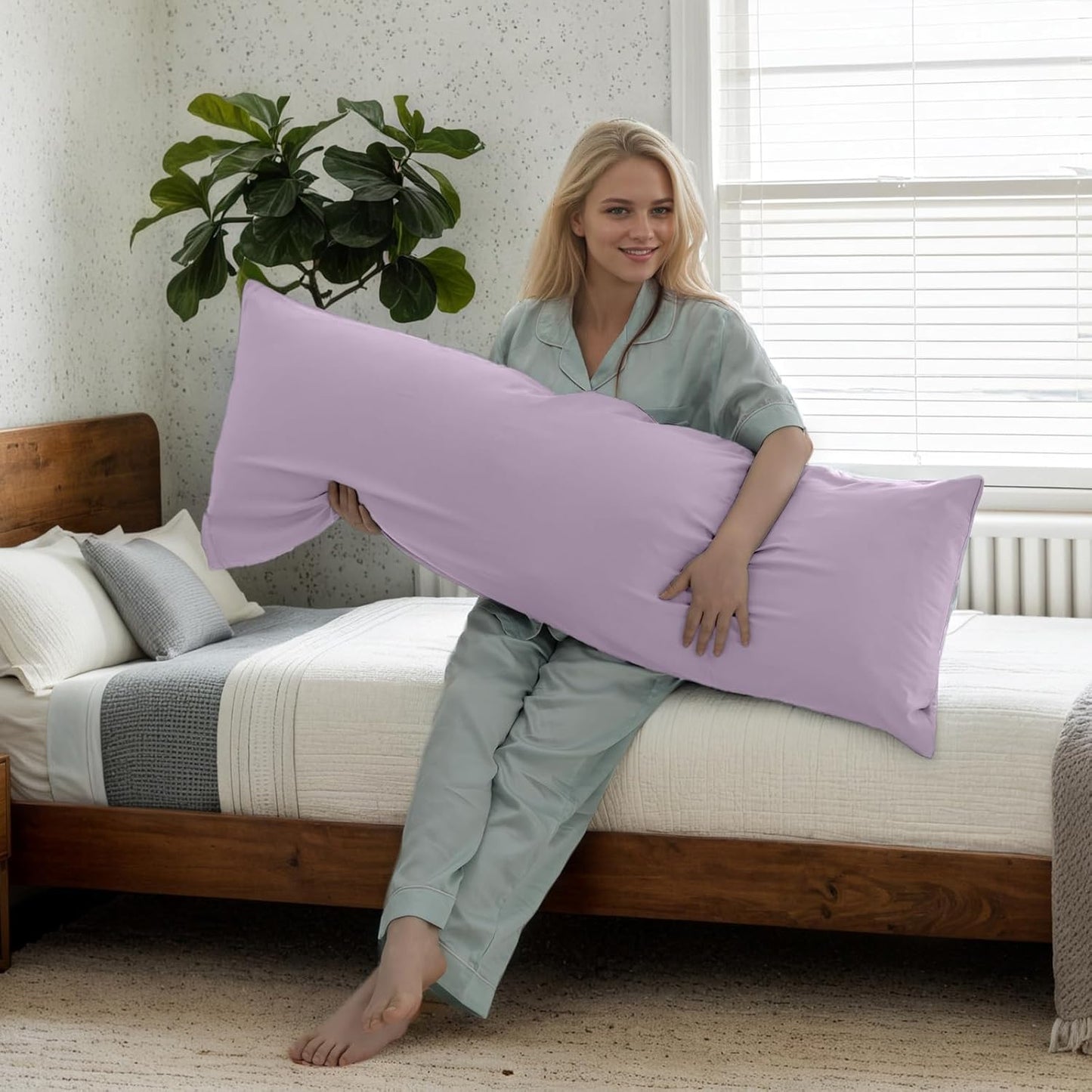 TELUS Body Cooling Pillow Case Cover, Bamboo Rayon & Lyocell Pillowcase with Zipper Closure, Breathable Pillow Case for Hot Sleepers and Night Sweats, 20x54 inches, Light Purple