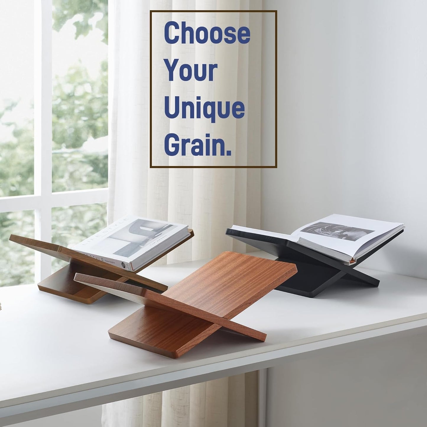 Solid Wooden Book Stand for Desktop Display & Reading –15.7" x 9.4" x 5.7” Extra Large Wood Open Book Holder for Cookbook, Bible, Recipe, Textbook, Magazine (Solid Black Finish Wood)