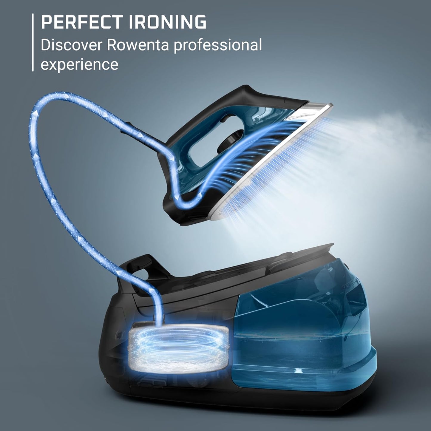 Rowenta Steam Station, Stainless Steel Soleplate, Professional Iron Steamer for Clothes, 1.1L Removable Tank, Fast Heat Up, 1800 Watts, Blue Clothes Iron, DG8624
